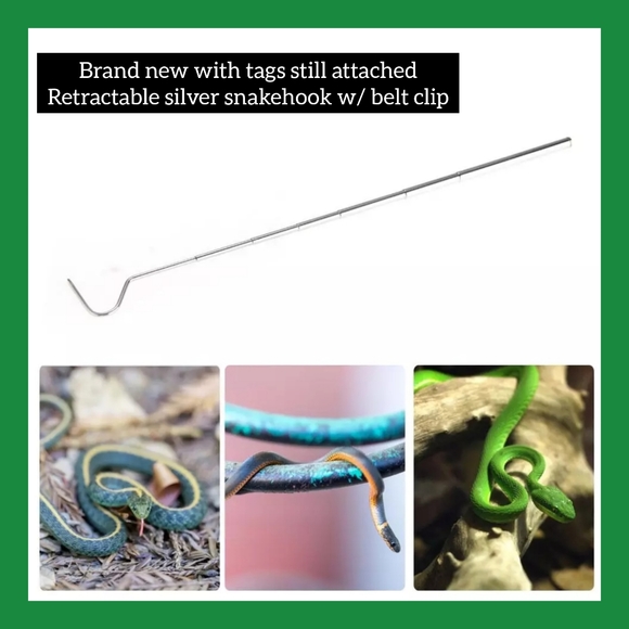 5/$25 mini snake hook, silver, collapsible retractable snake hook w/ belt clip. - Picture 1 of 7